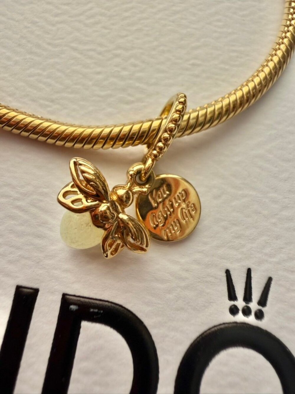Pandora Glow-In-The-Dark Firefly Dangle Charm 14k Gold-Plated